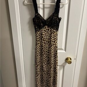 Leopard Print Dress with Black Lace Straps